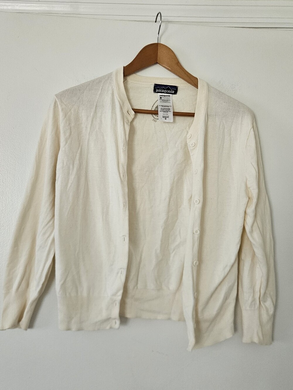 Patagonia Womens Cardigan Sweater M Ivory Lightweight Organic Cotton Worn Wear